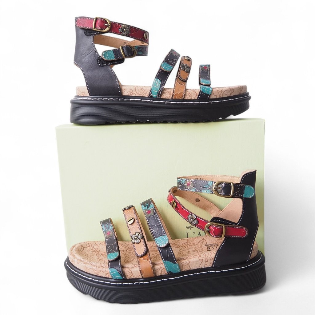 Women's Multicolor Floral Strap Platform Sandals New!
